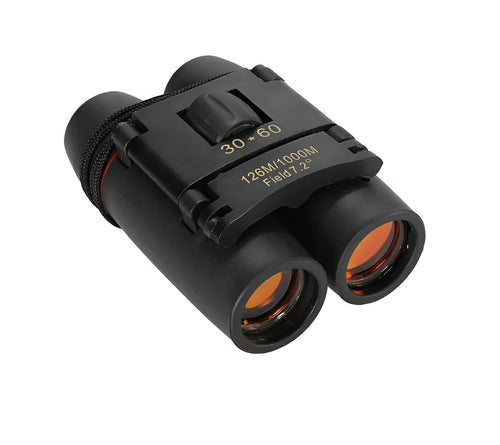 30x60 HD foldable binoculars black colour unfolded view showing lenses
