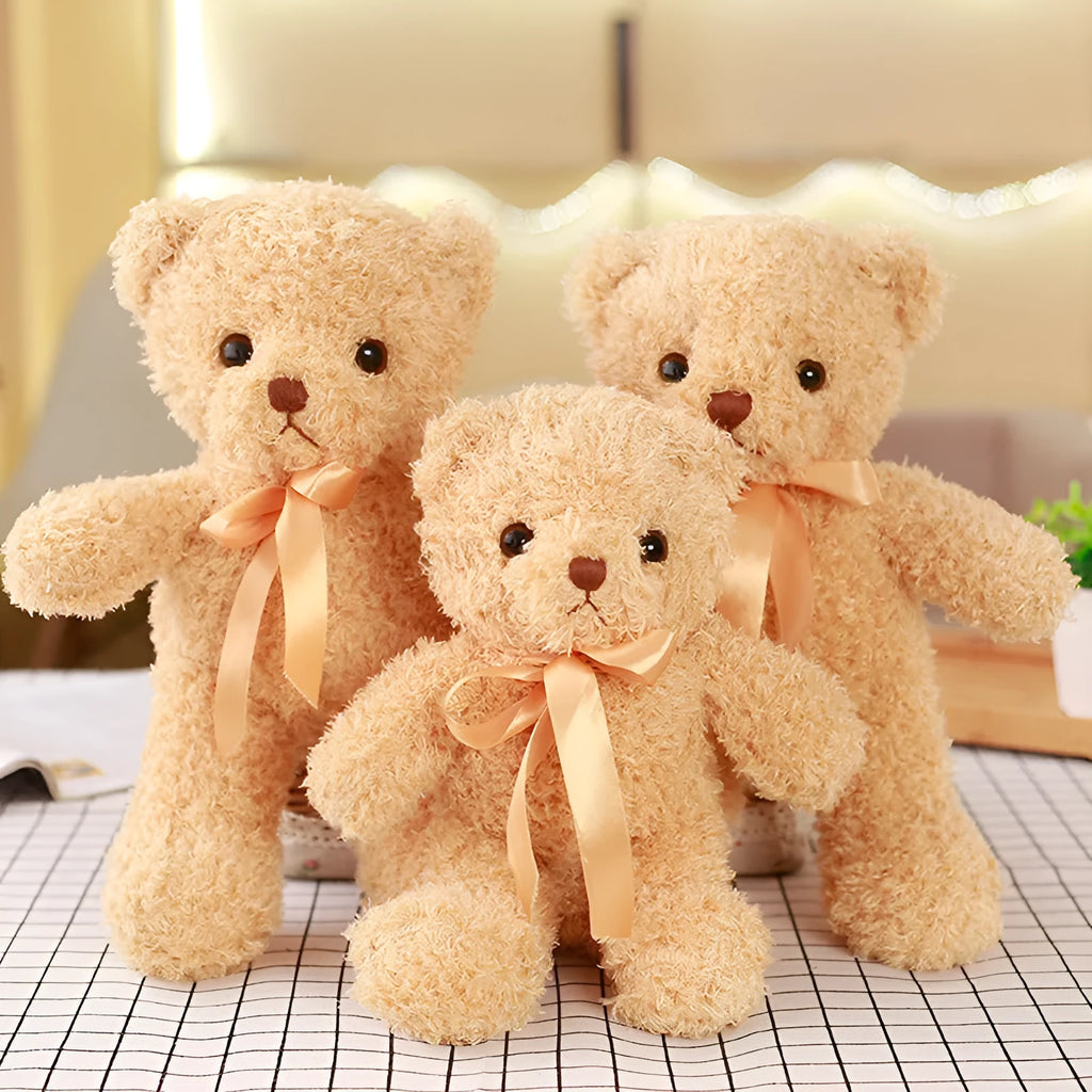 Yellow bear plush toy 30cm tall with plush outer and PP cotton filling