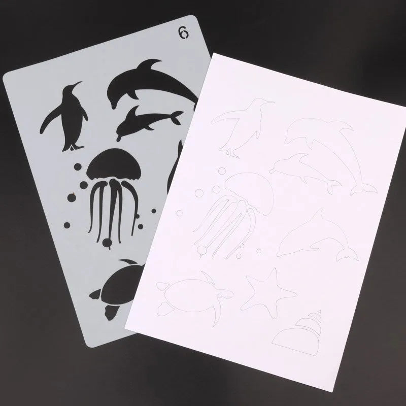 White drawing stencil set showing multiple design templates for craft artwork