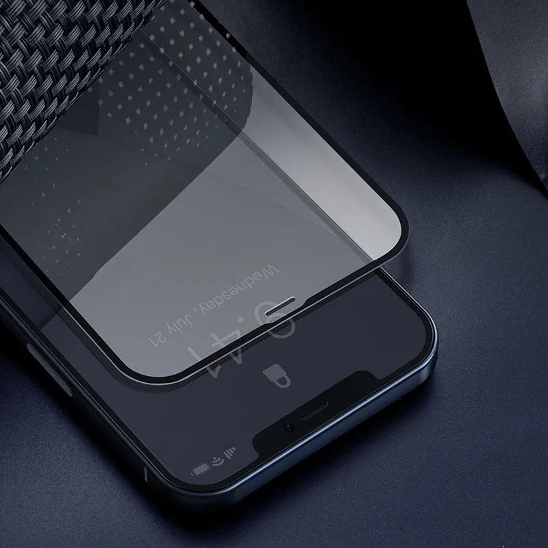 Black 0.23mm tempered glass screen protector for iPhone 12 mini with curved edges and anti-blue light filter