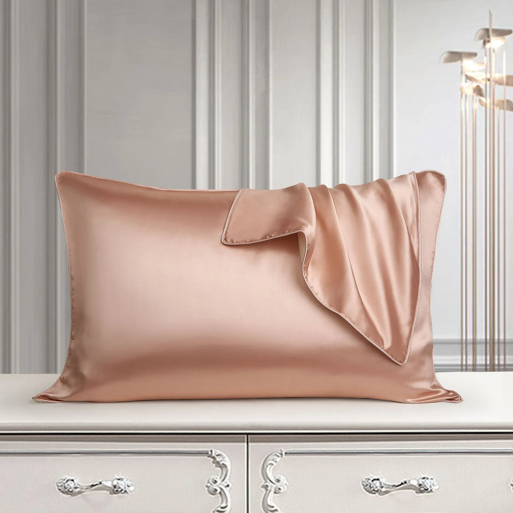 Single mulberry silk pillowcase in palace luxury style, colours include purple, blue, and gold.