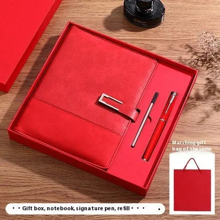 A5 soft leather business notebook in brown, black, green, blue, and red colour options.