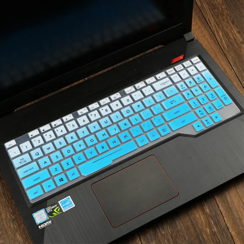 ASUS Flight laptop keyboard protective film cover in multiple colour options showing translucent and gradient designs