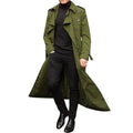 Men's long trench coat with epaulettes, chemical fibre blend, black, green, khaki, orange, Asian sizes