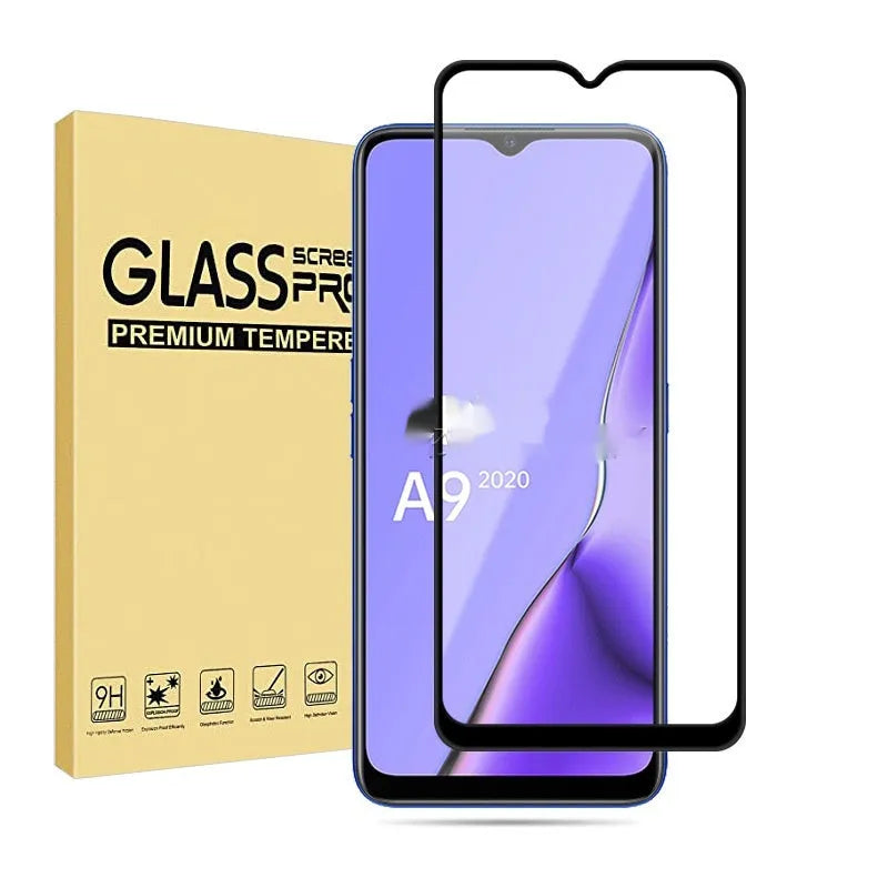OPPO A9 2020 full screen tempered glass protector in full glue black finish