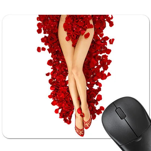 Red lips design rubber non-slip mouse pad on a desk, size 240mm by 200mm
