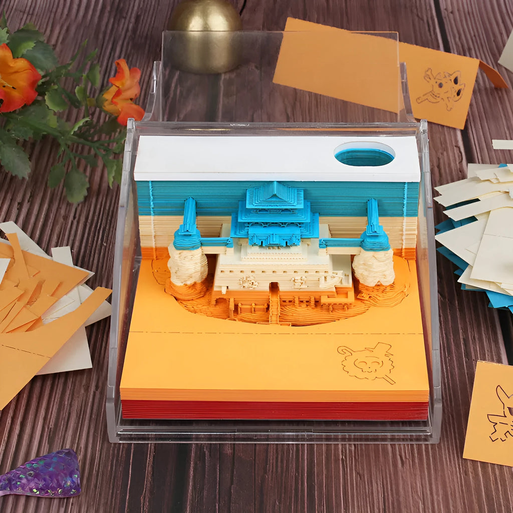 One Piece architecture sticky notes showing castle and building designs on 80x45mm craft paper