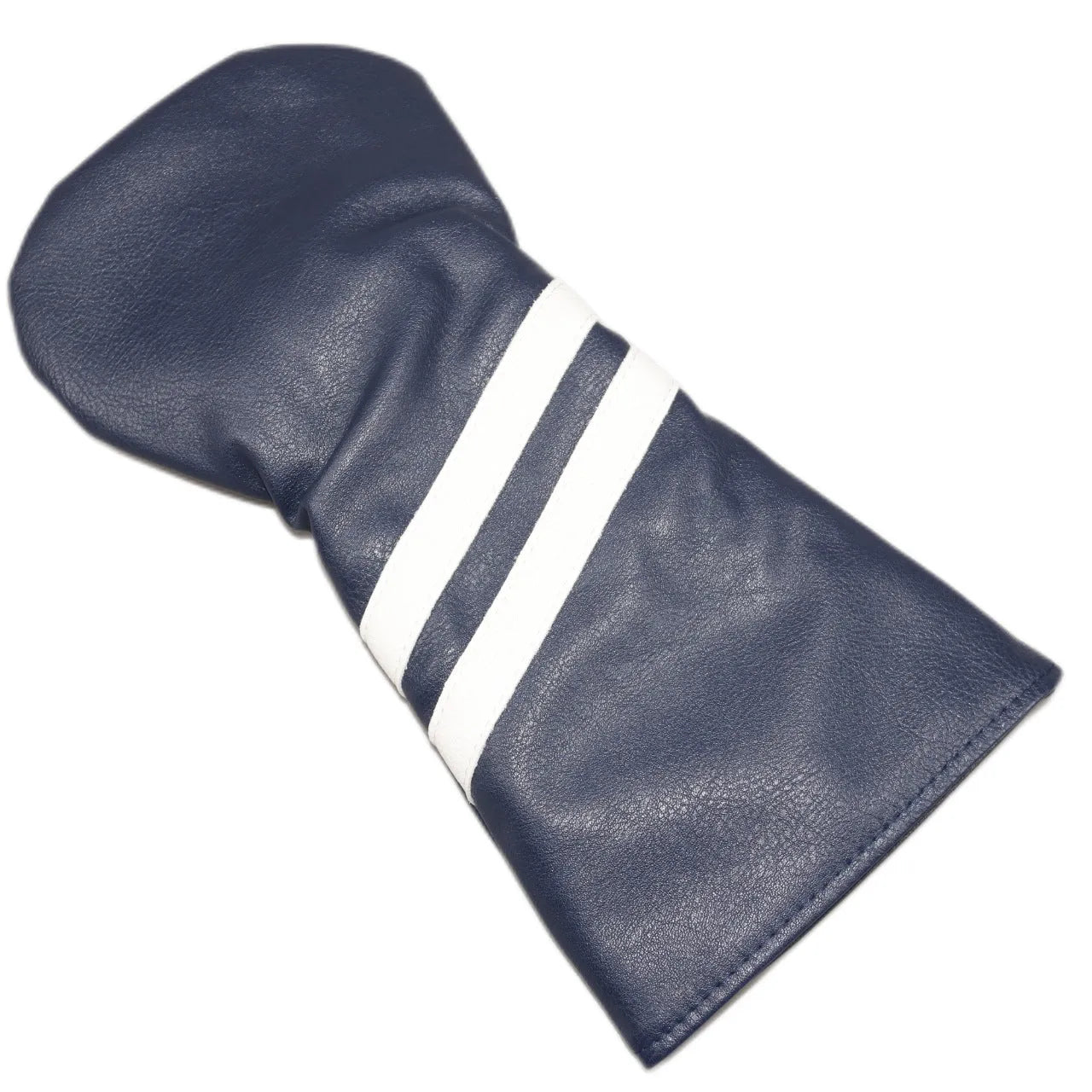 Golf club head cover with two diagonal stripes in PU material showing size and colour options