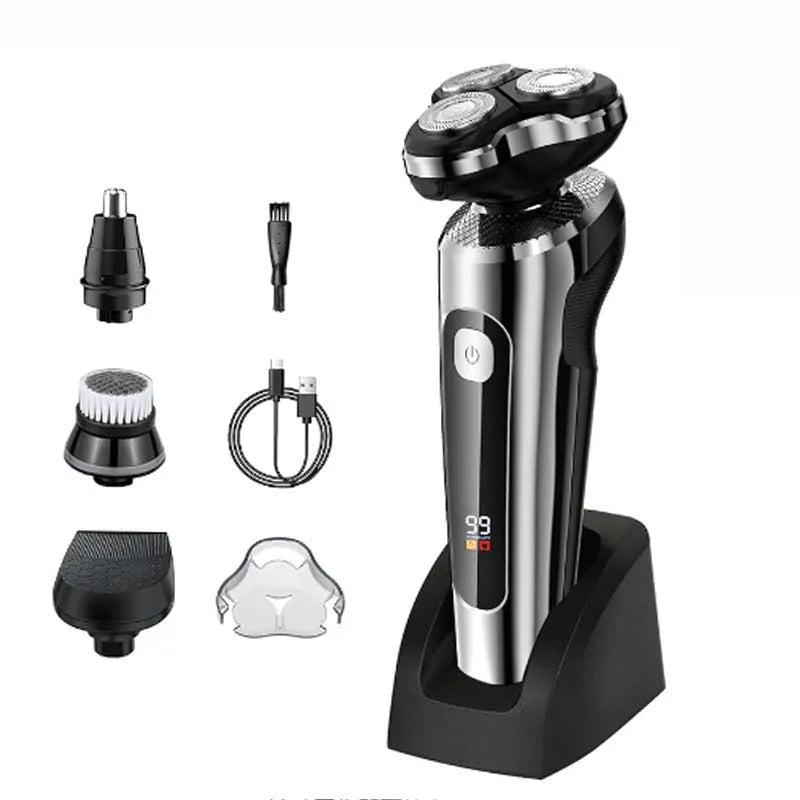 Digital USB rechargeable beard scraper with washable body and five-in-one base bracket