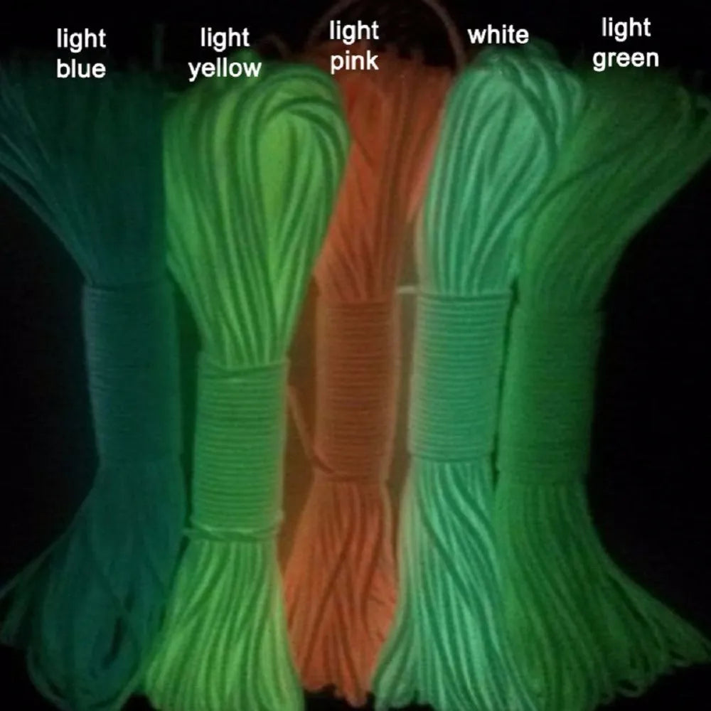 Glow in the dark 9-core paracord rope 25ft 5mm diameter with 550lb breaking strength