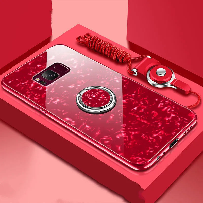 Tempered glass phone case for Samsung S8 and S9 in black, pink, red, and white colours