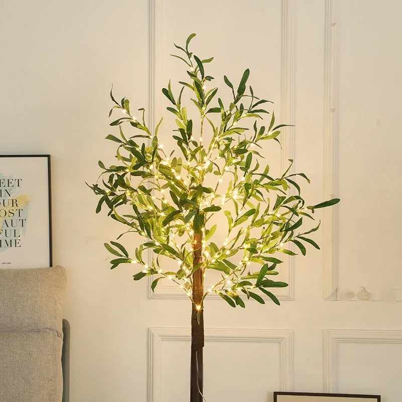 1.8 metre USB-powered olive leaf tree lamp with warm lights for courtyard decoration