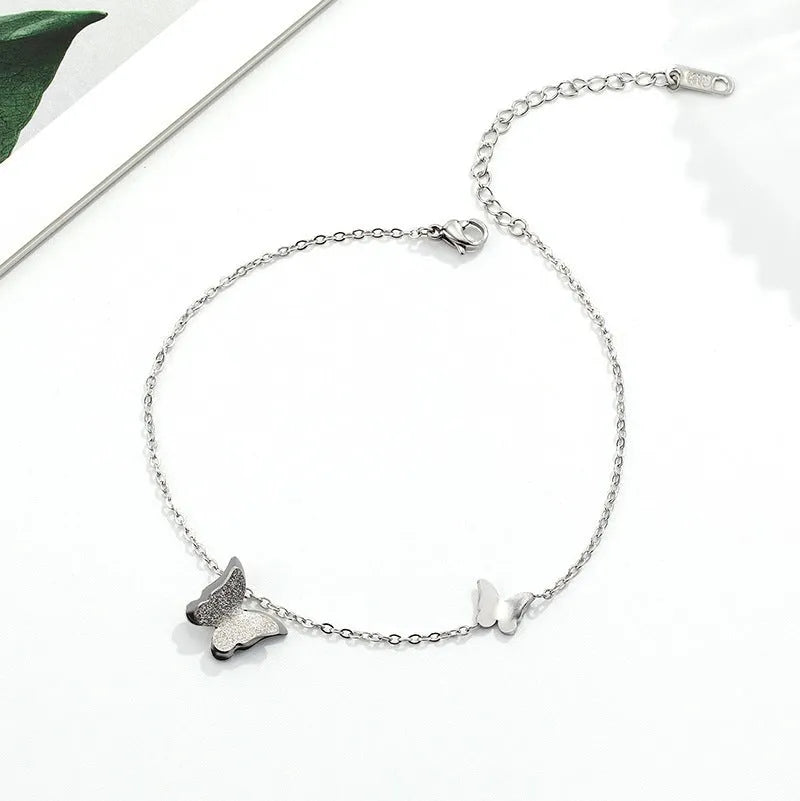 Gold butterfly anklet with stainless steel single chain, about 21cm plus 5cm extension