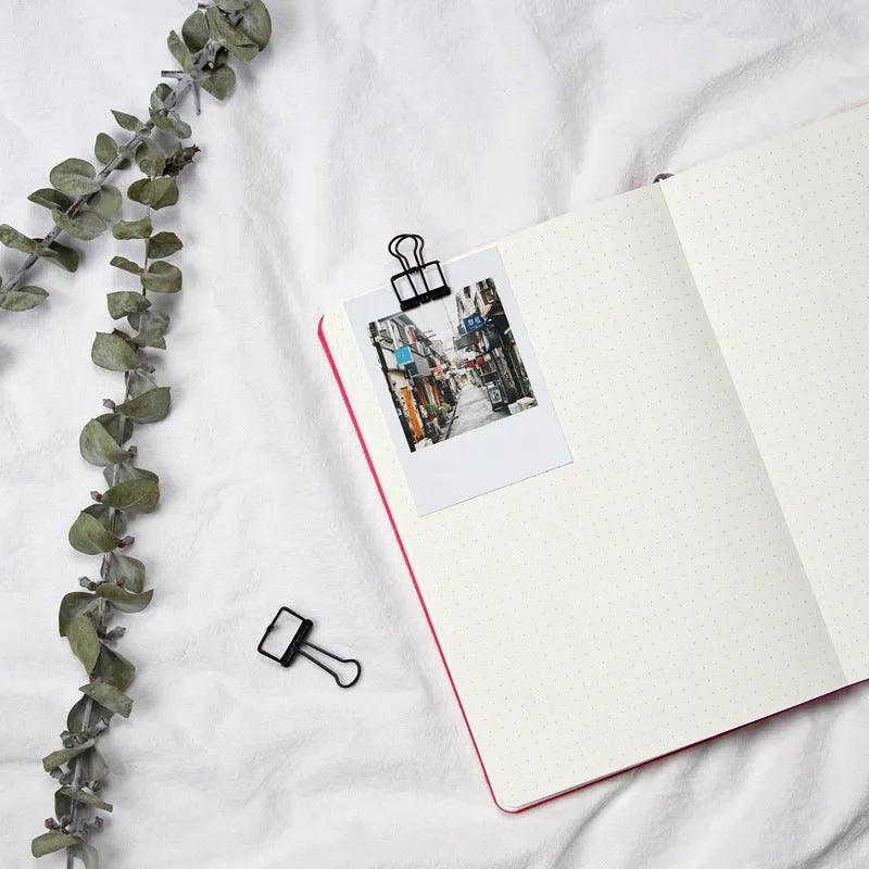 A5 dotted notebook with imitation leather cover in blue or pink, 100gsm dot grid paper and locking plastic binding