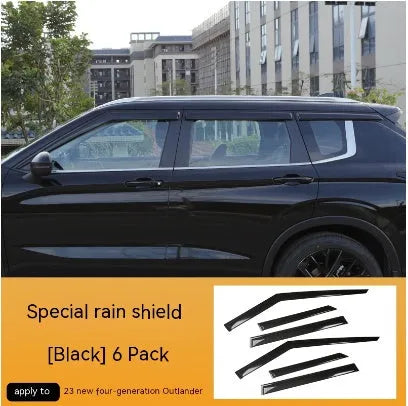 23 New Outlander window deflector 6-piece set in Black Warrior style installed on vehicle