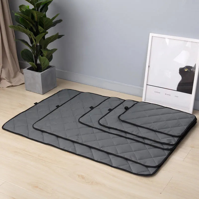 Non-slip cloth pet mat in gray with waterproof and breathable cooling design available in five sizes