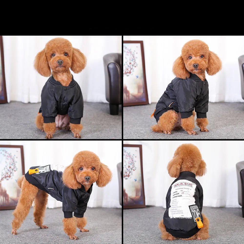 Black printed cotton dog coat winter jacket for small medium large dogs