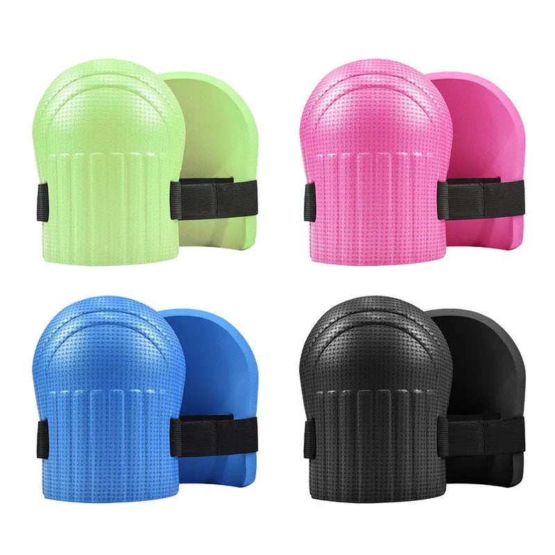 A pair of EVA foam kneecap pads in blue, showing their curved shape and approximately 11mm thickness.