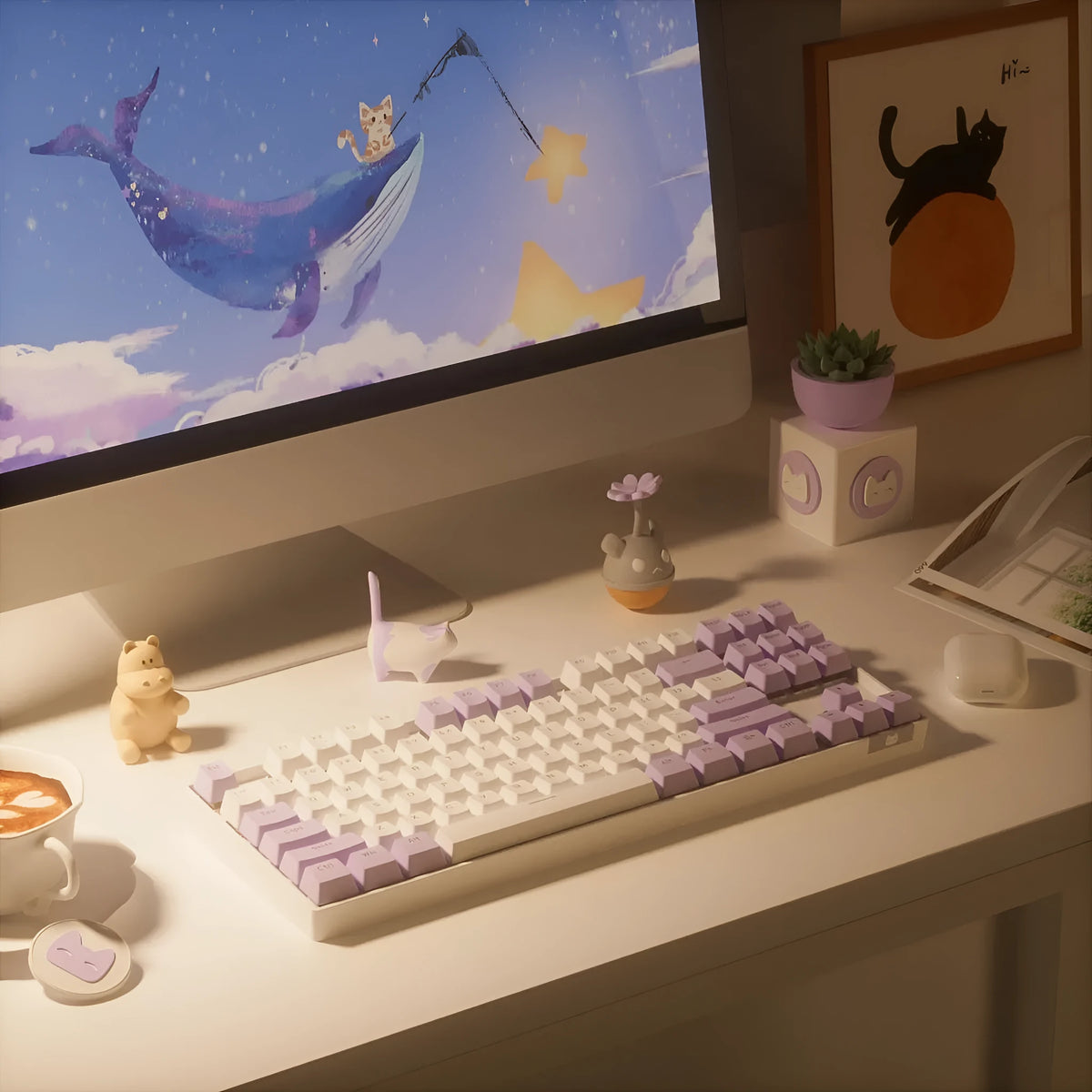 Wireless Bluetooth mechanical keyboard with metal construction in blue white or white purple colour options