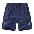 Men's thin polyester athletic shorts for summer, straight-leg sports style, in black grey blue army green khaki.