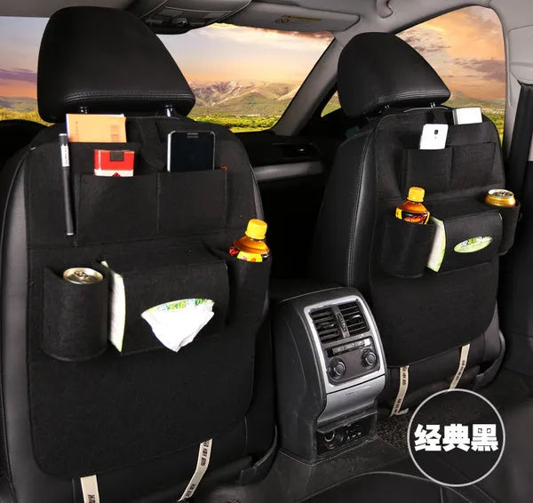 Wool felt car seat organizer bag in black, 33 x 14 x 5.5cm multi-purpose auto storage pouch