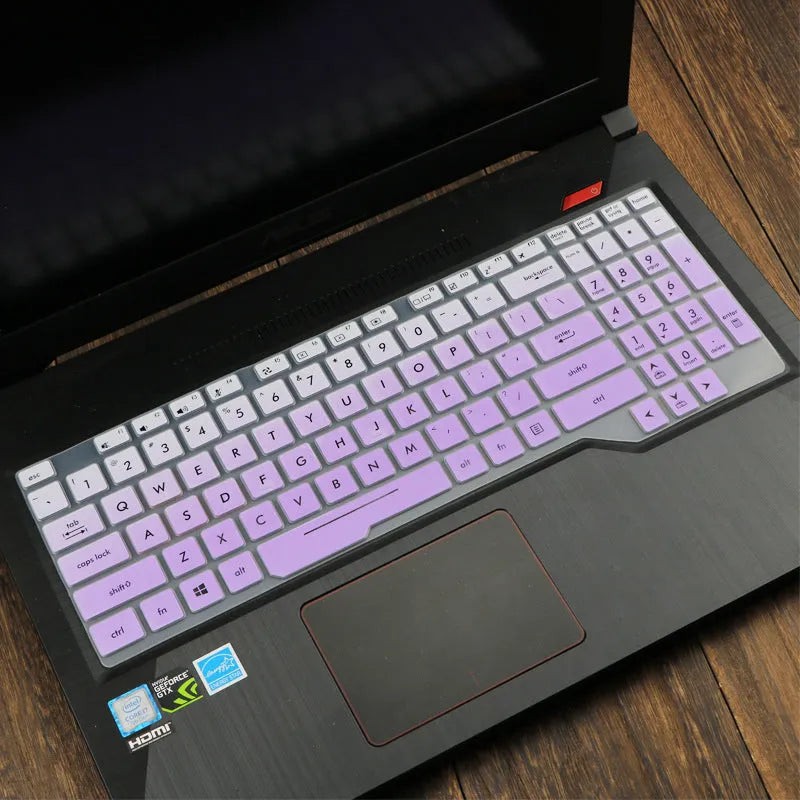 ASUS Flight laptop keyboard protective film cover in multiple colour options showing translucent and gradient designs