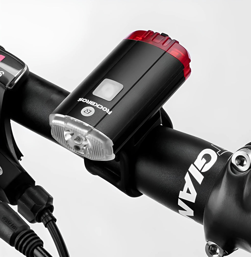 Black USB rechargeable bicycle helmet light, 100 lumens, aluminium alloy, 6.3x3.1x1.9cm, 50 metre range