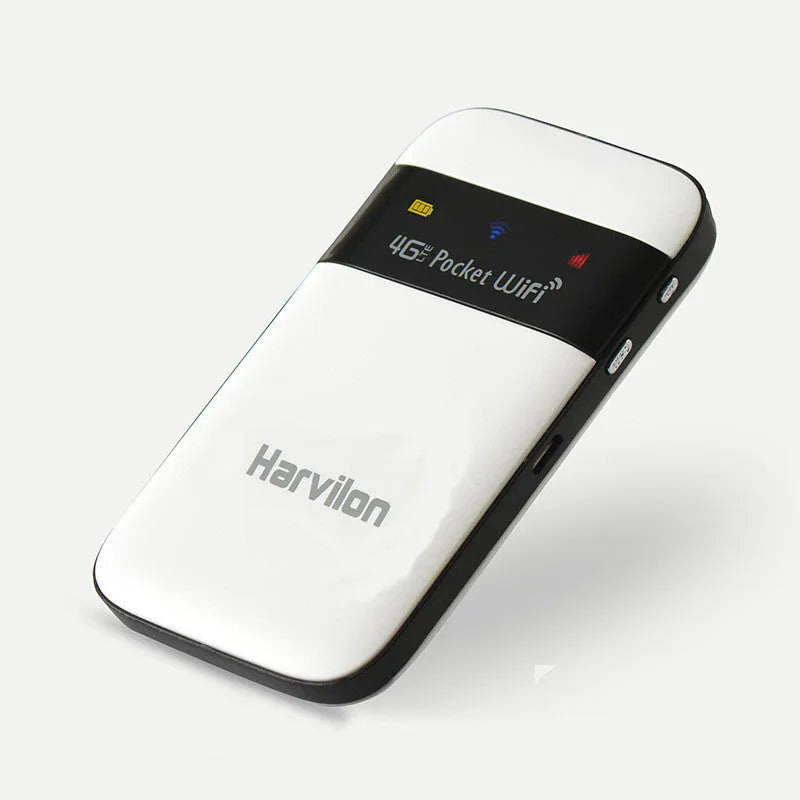 White 4G LTE wireless router with inline SIM card slot, 2300mAh battery and LED display