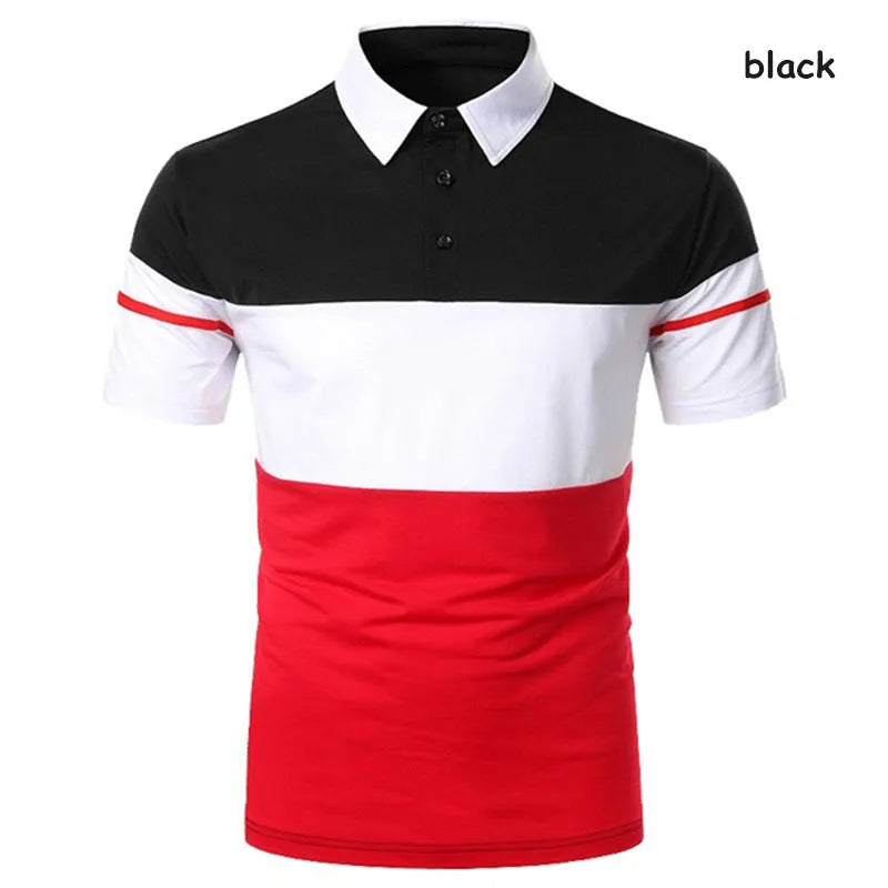 Men's cotton lapel slim polo shirt in gray with asymmetric style, short sleeves
