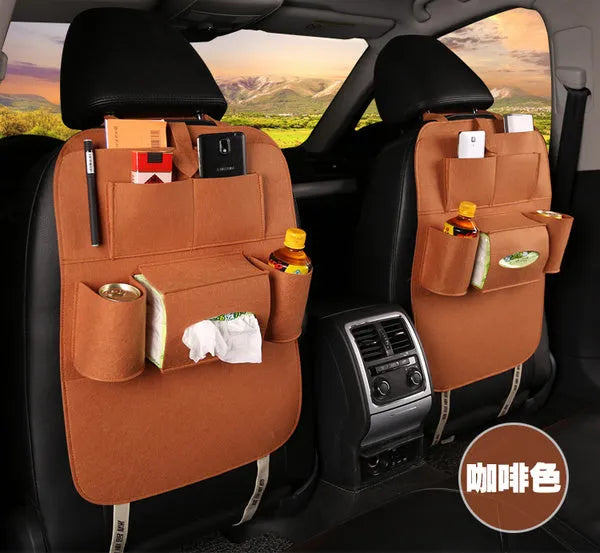 Wool felt car seat organizer bag in black, 33 x 14 x 5.5cm multi-purpose auto storage pouch