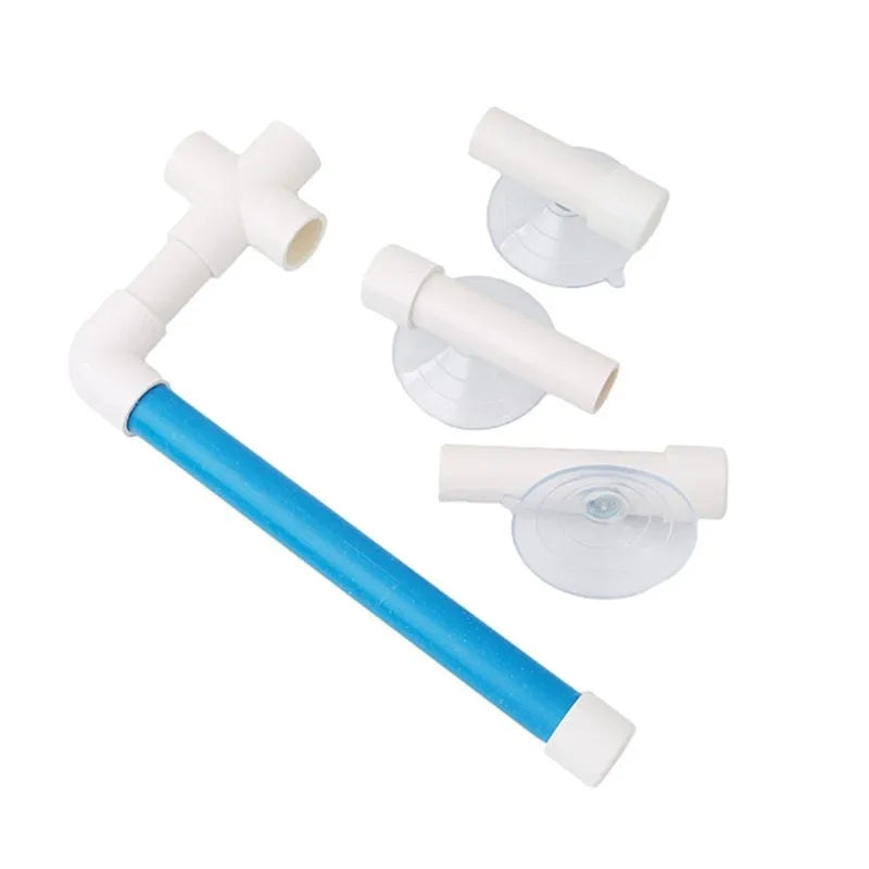 White plastic parrot bath shower stand with three suction cups folded flat on table showing 22x18x24cm dimensions