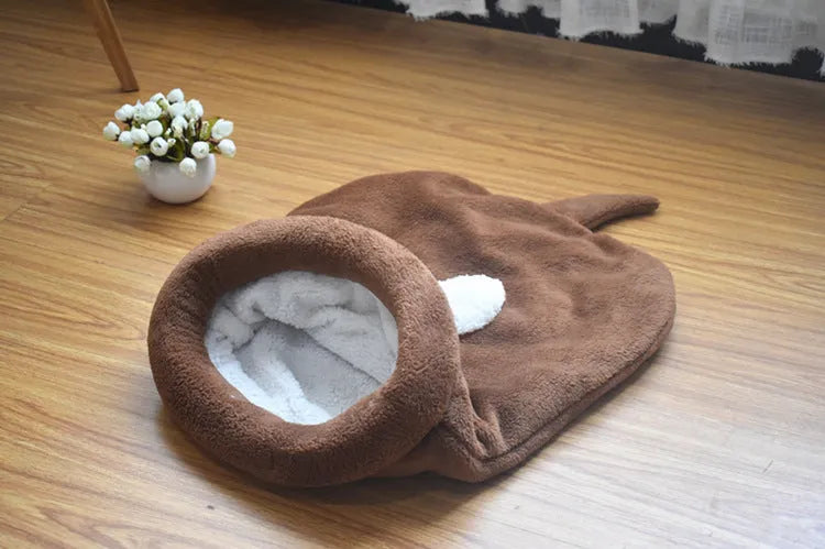 Cloth cat and dog sleeping bag nest mat with big ears and small tail, coffee pink or grey, 50x40cm or 65x55cm