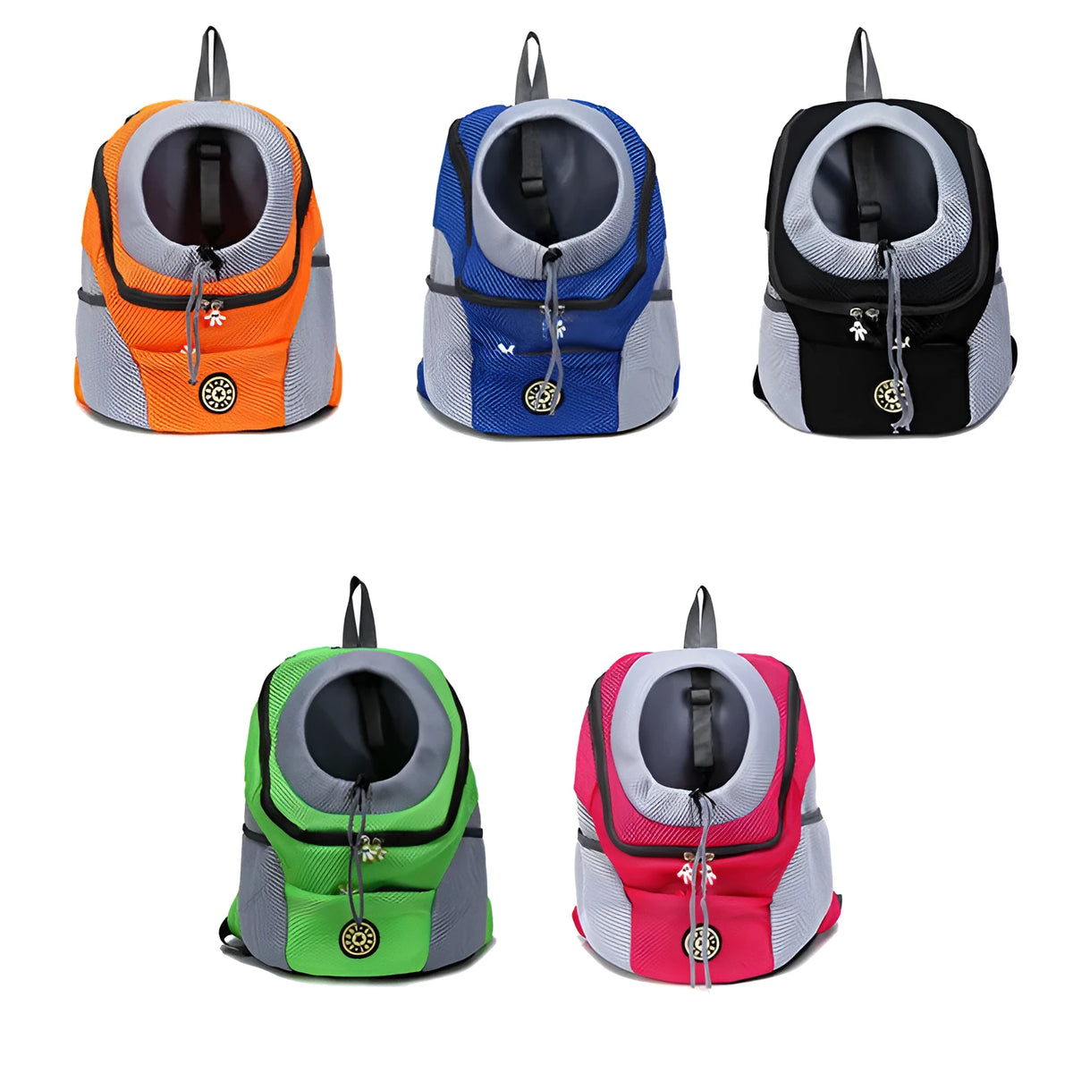 Pet backpack dog carrier for small dogs, available in black, blue, green, orange, and rose red, sizes S L XL.