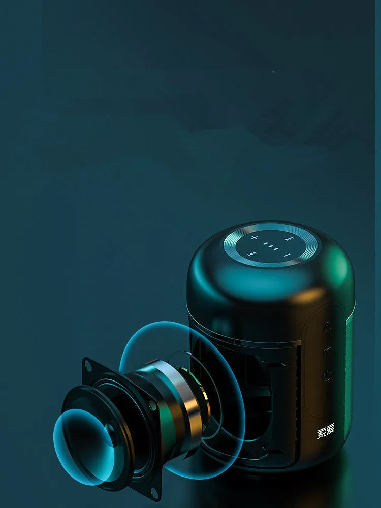 A compact black portable Bluetooth speaker measuring 72mm by 99mm.