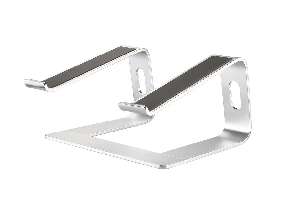 Aluminium alloy notebook stand and desktop computer cooling bracket, 14.5 x 22.5 x 26 cm, in black, grey, rose gold, or silver grey.