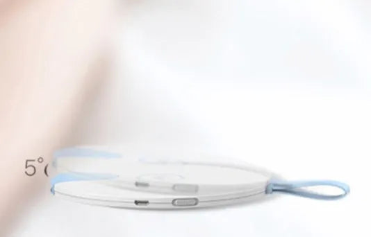 Blue portable UV baby bottle steriliser with USB charging cable on a white background