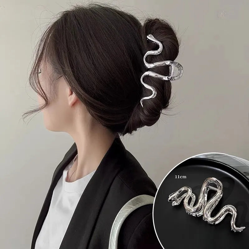 Slytherin serpentine metal hair clip barrette 10.5cm length in silver or gun black electroplated finish