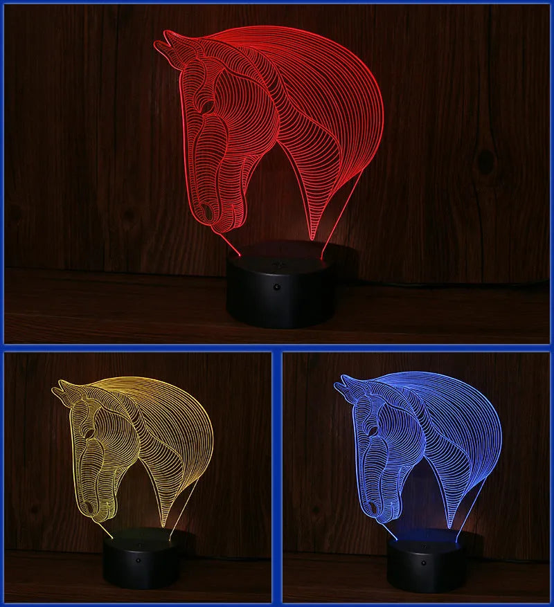 Horse's head LED night light with seven colour changing modes and remote control