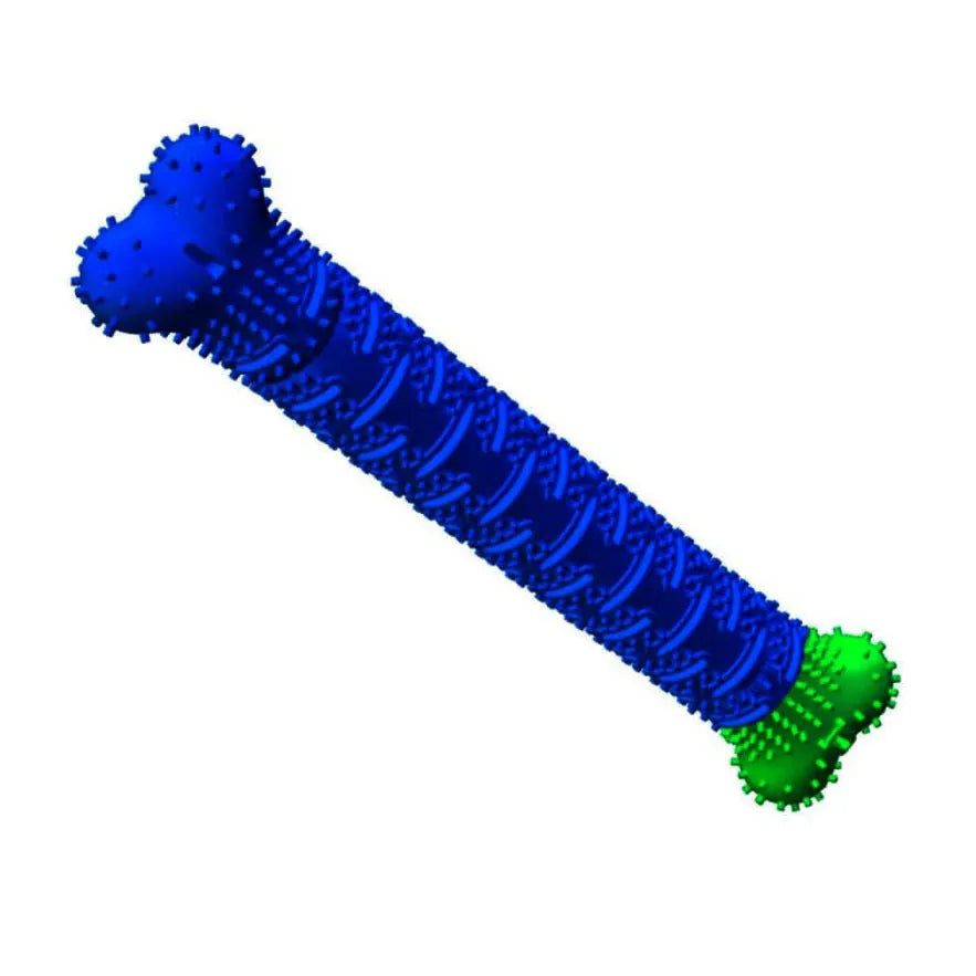 Blue silicone dog toothbrush for pet teeth cleaning measuring 25 x 5 x 4 cm