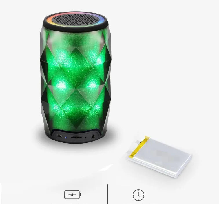 Black crystal diamond-cut Coke can shaped Bluetooth speaker and lantern with colourful LED lights.