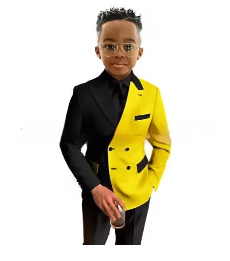 Two-piece boys suit set with jacket and trousers in multiple colour options for formal banquets