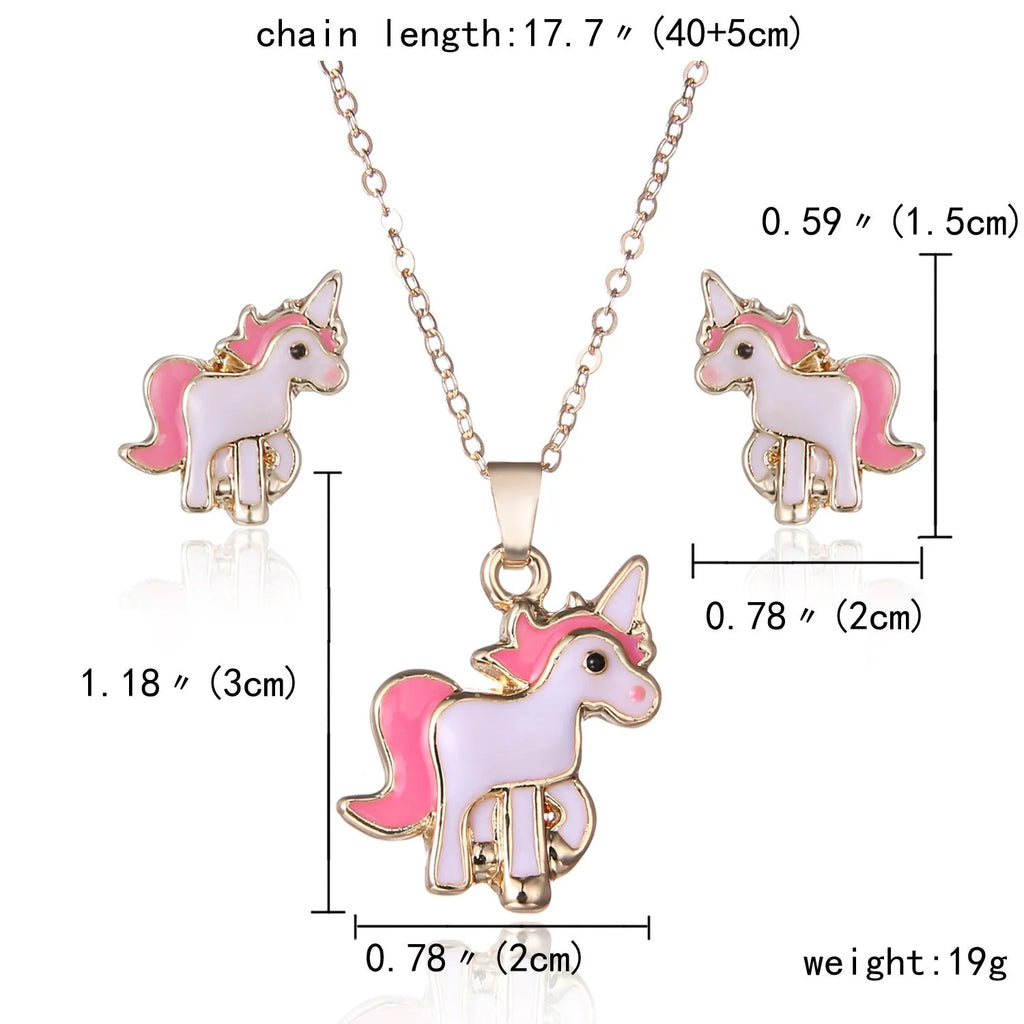 Alloy pony jewellery set with oil painting pony pendant in gold, rose gold or silver, about 150mm long