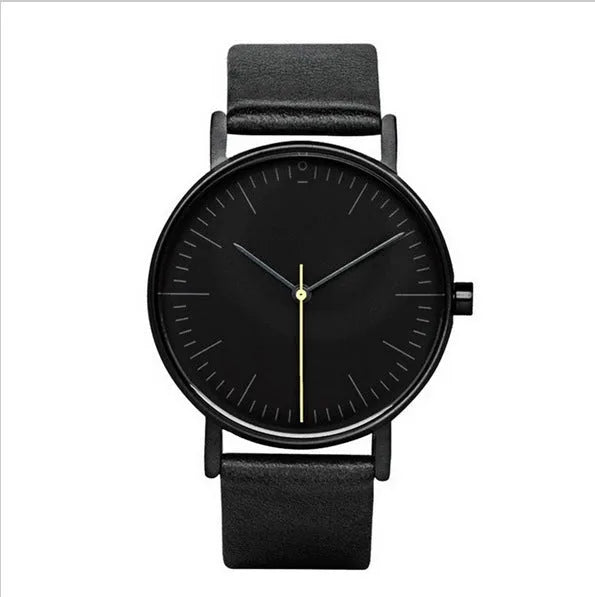 Men's quartz wristwatch with round 40mm dial, PU strap, alloy case, and pin buckle, available in six colours.