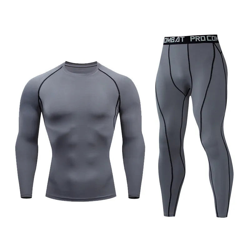 Men's fitness suit with long-sleeved top and trousers in tight-fitting design, milk silk spandex fabric