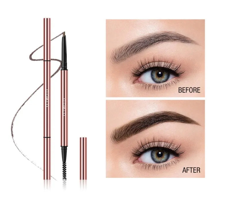 Eyebrow make-up pencil in colour box with six shade options shown.
