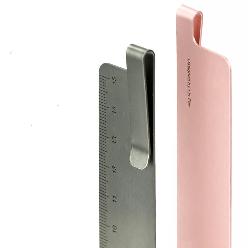 Black aluminium bookmark ruler with laser engraved 15 cm scale markings