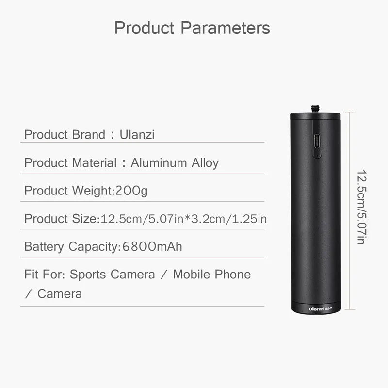Black aluminium alloy portable charging handle power bank with 6800mAh capacity