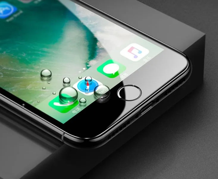 Black and white tempered glass iPhone screen protectors with 3D carbon fibre soft edge design.