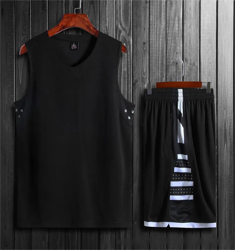 Black and white polyester basketball sports vest and matching pants for unisex training