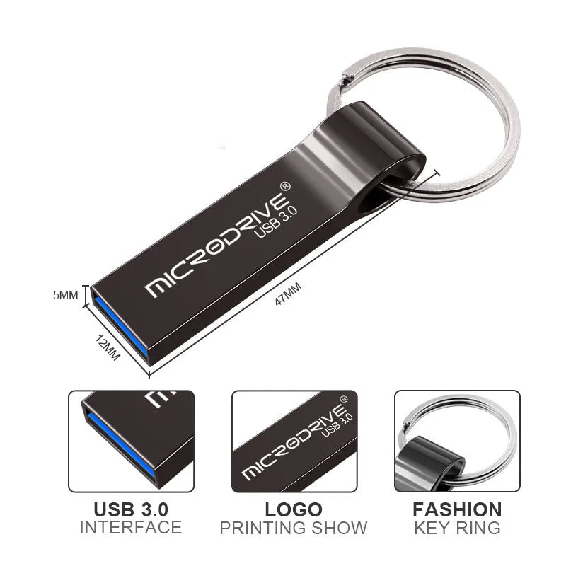 USB 3.0 high speed U Disk with metal shell and rotation cap, black